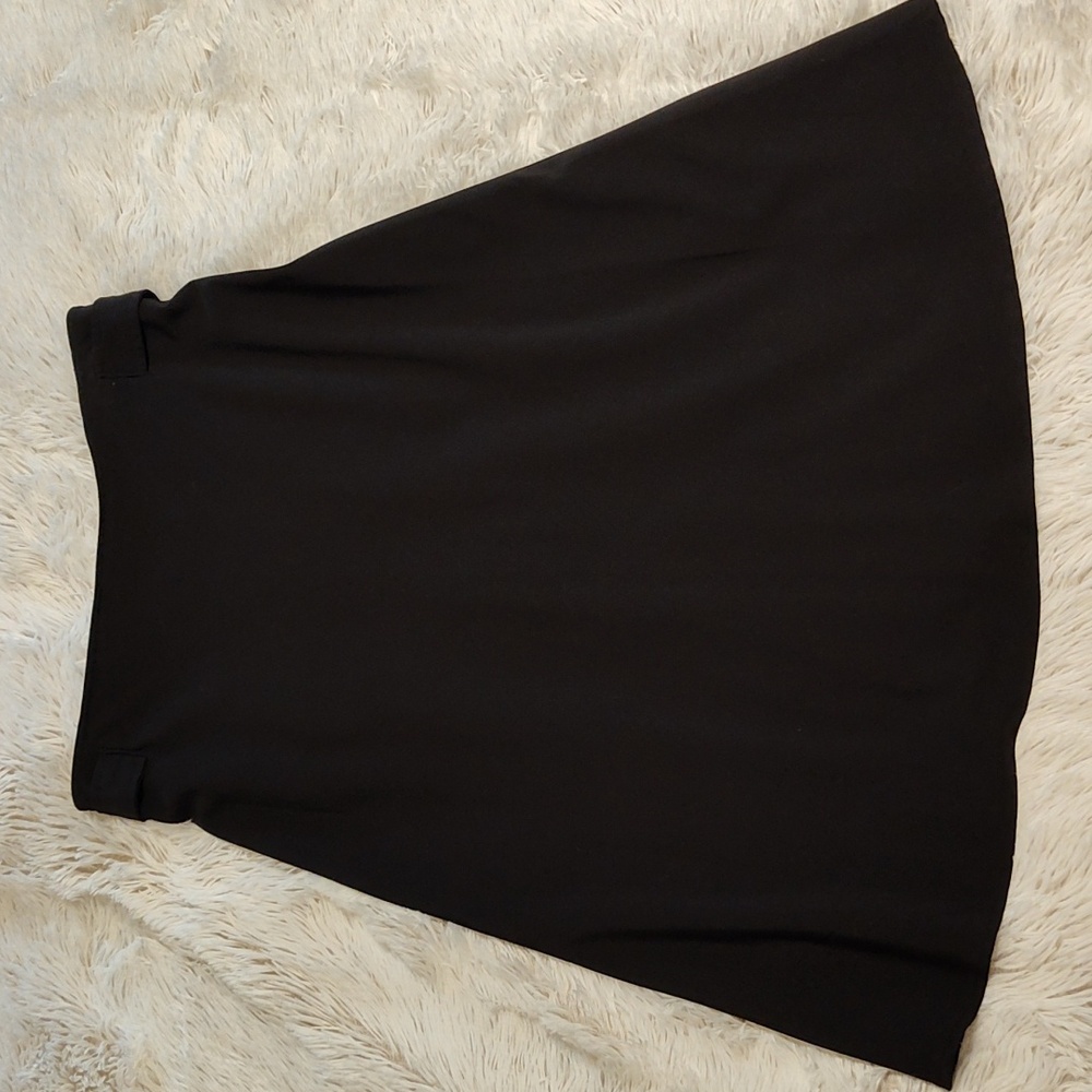 Cato A-Line Midi Skirt Black w/ Tie-Back Ribbon Belt Business Casual Stretch 6 - Picture 6 of 11
